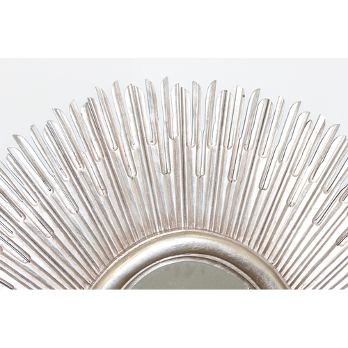 388 - A large silver coloured retro style sunburst mirror, approx 146cm x 132cm