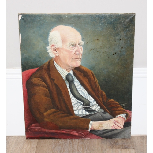 391 - Q Tonge (XX), a vintage oil on canvas of an elderly male, signed lower right and dated 1980, unframe... 