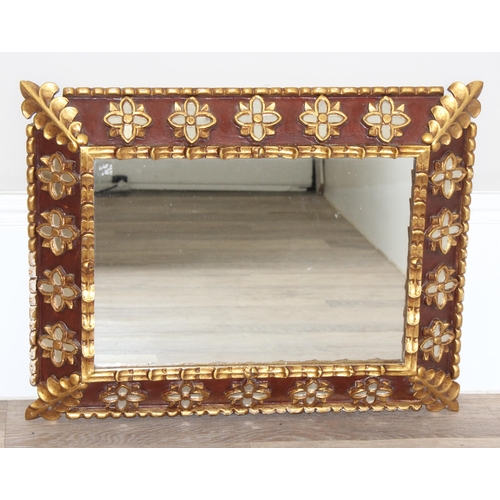 392 - Antique style brown and gilt decorative wall hanging mirror, approx 70cm W x 54cm H