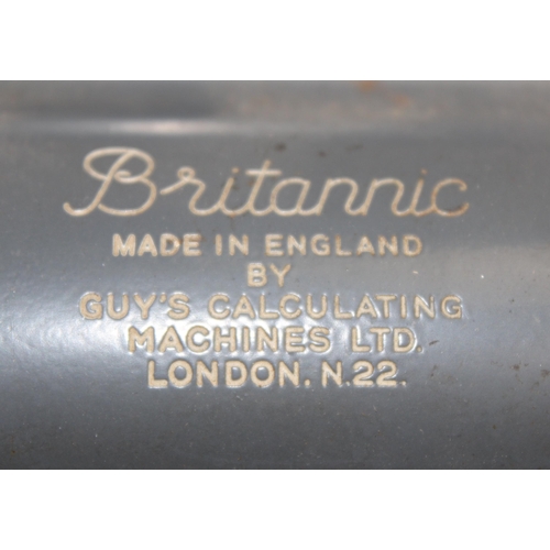 728 - A Guy's Britannic mechanical calculating machine no.22 on original base, serial no. 2BT/T12966, appr... 