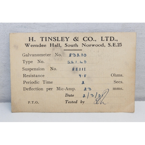 730 - H. Tinsley & Co LTD, a vintage Galvanometer type number 55145 with original specification certificat... 