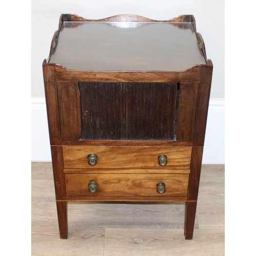 97 - A Georgian mahogany tambour fronted tray top night stand or night cabinet, approx, 53cm wide x 48cm ... 