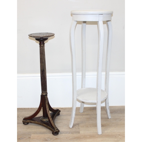 101 - 4 pieces of furniture to inc a vintage folding cake stand, 2 jardinière stands and a leather topped ... 