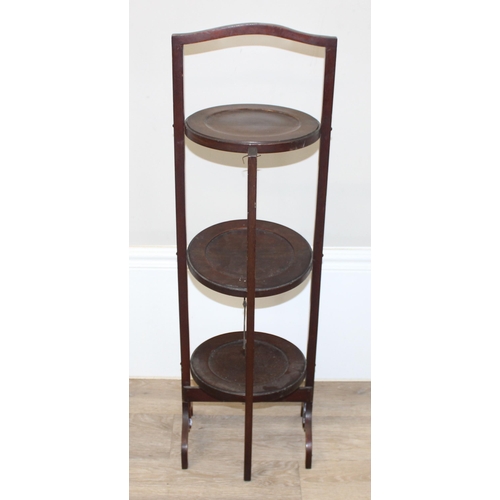 101 - 4 pieces of furniture to inc a vintage folding cake stand, 2 jardinière stands and a leather topped ... 