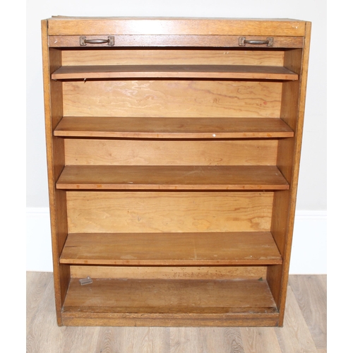 30 - A large vintage tambour fronted oak bookcase, early-mid 20th century, approx 100cm wide x 35cm deep ... 