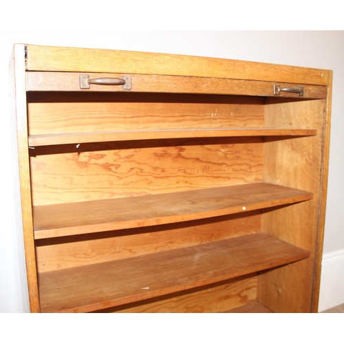 30 - A large vintage tambour fronted oak bookcase, early-mid 20th century, approx 100cm wide x 35cm deep ... 