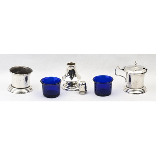 1107 - A silver 3 piece cruet set of Art Deco design, marked for Birmingham 1924 by A J Bailey, approx 99.4... 