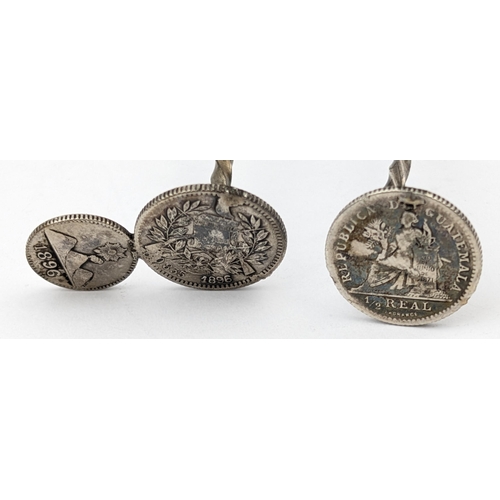 1110 - Qty of assorted interesting silver items to inc 2 knife rests formed from Guatemalan coins, and Indi... 