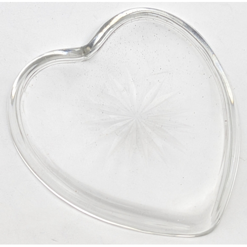 1125 - An antique silver and cut glass pickle or butter dish of heart shaped form, marked for Birmingham 19... 