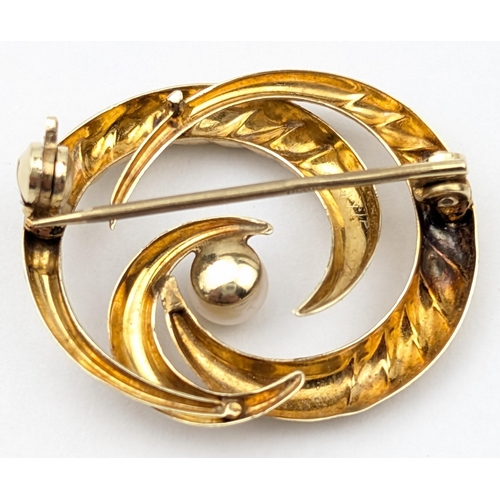 1155 - A retro 9ct gold brooch set with a pearl by Mappin & Webb, import marks for London 1981 and XRF conf... 