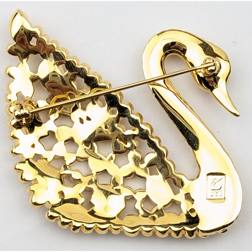 1160 - A vintage gold plated Swarovski brooch formed as a swan, set with jewels, boxed