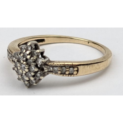 1162 - A 9ct gold and diamond floral set cluster ring, marked and XRF confirmed, approx size N, approx 2.48... 