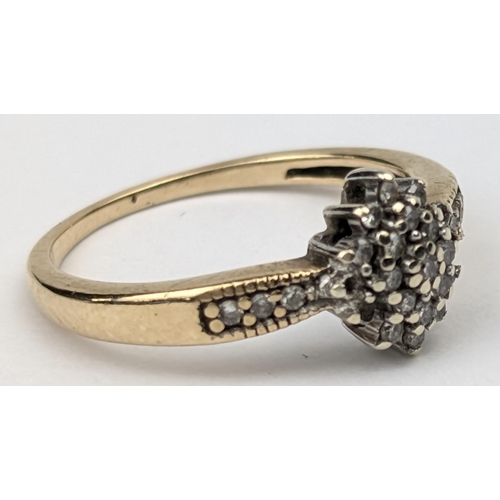 1162 - A 9ct gold and diamond floral set cluster ring, marked and XRF confirmed, approx size N, approx 2.48... 