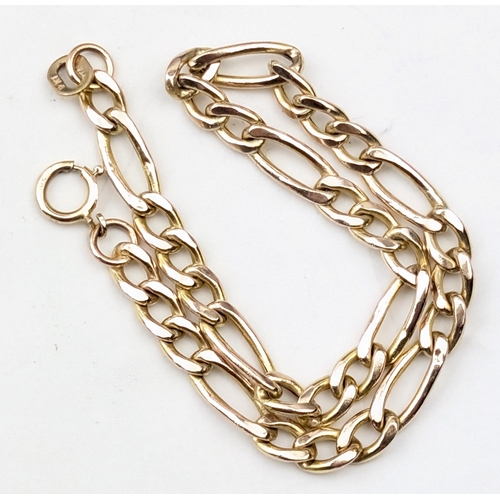 1170 - A vintage 9ct gold Figaro link bracelet, Italian made, marked and XRF confirmed, approx 18cm long, a... 