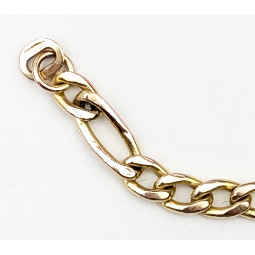 1170 - A vintage 9ct gold Figaro link bracelet, Italian made, marked and XRF confirmed, approx 18cm long, a... 