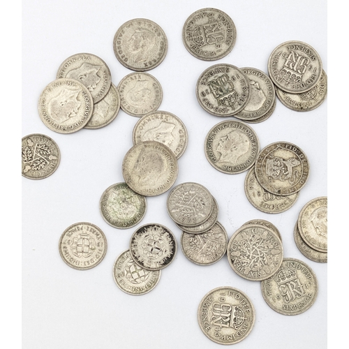 1252 - Qty of assorted British 0.500 silver sixpence (6d) and threepence (3d) coins, approx 110.51g gross (... 