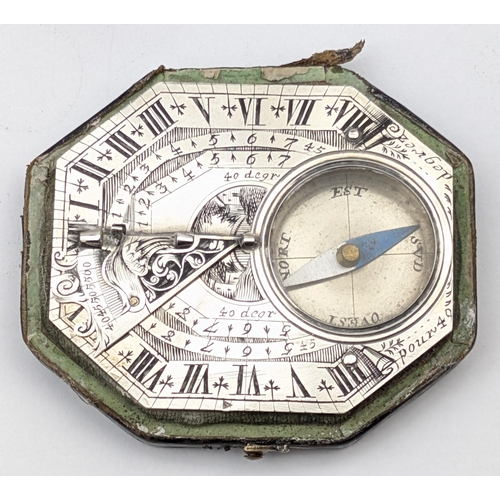 1364 - Nicholas Bion (French, 1652-1733) an 18th century silver Butterfield type compass sundial in origina... 