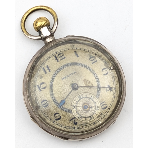 1366 - 2 silver cased pocket watches, one by Waltham with partial silver Albert chain, case marked for Birm... 