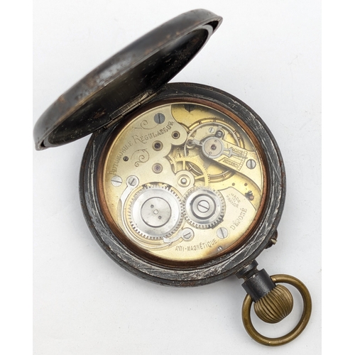 1372 - An antique Goliath pocket watch with gunmetal case, movement marked for 