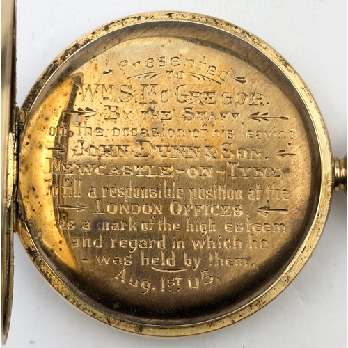 1375 - An antique Swiss 18ct gold cased full hunter pocket watch, the case marked 18k and XRF confirmed, wh... 