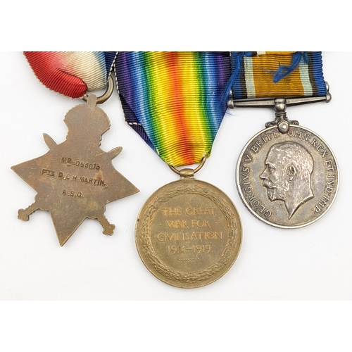 1423 - A First World War medal trio awarded to M2-053013 Pte D.G.H. Martin ASC