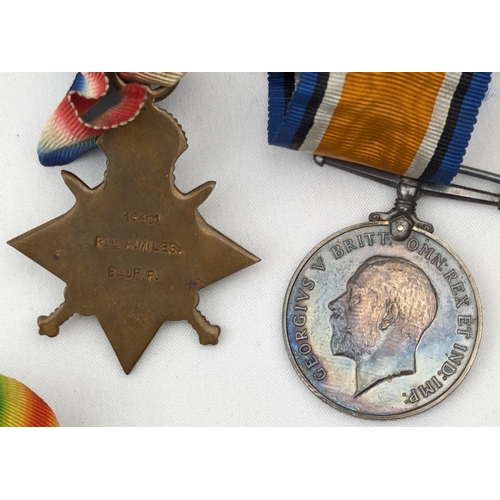 1437 - A WW1 family group of medals to inc a trio to 15401 Private A. Miles of Bedfordshire Regiment, with ... 