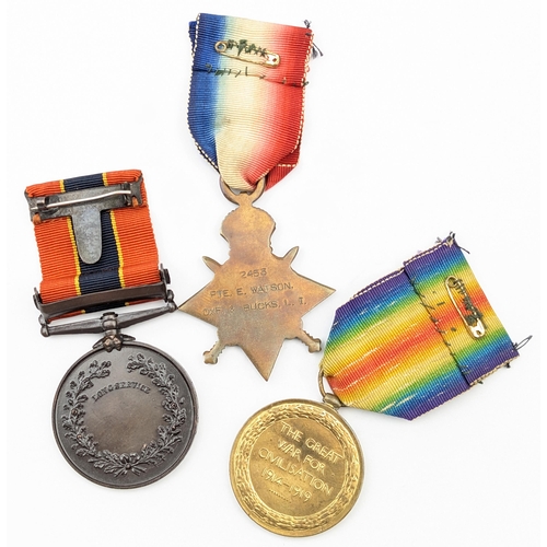 1449C - 2 First World War medals (1914-1915 Star and Victory) to 2453 Private E. Watson Oxford & Bucks Light... 