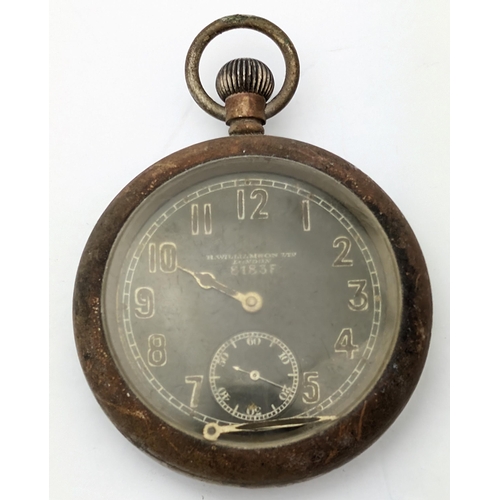 1449I - A vintage WW2 period military pocket watch in plated case, dial marked for H. Williamson Ltd of Lond... 