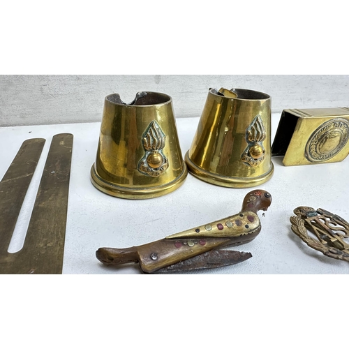 1438 - Qty of assorted military related items to inc trench art, badges, a silver Royal Engineers sweethear... 