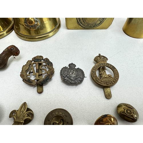 1438 - Qty of assorted military related items to inc trench art, badges, a silver Royal Engineers sweethear... 