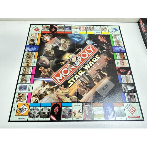 633 - 3 Various Sci-fi related Monopoly games to include Star Wars Episode 1, Star Trek and Thunderbirds