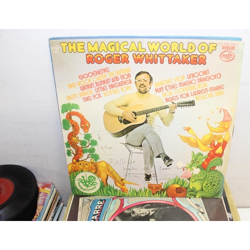 737 - Qty of assorted vintage records to inc LPs and singles, 2 signed by Rodger Whitaker etc