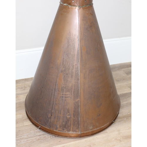 745 - A large copper cooker or chimney hood with fittings, approx 195cm tall as set up in picture