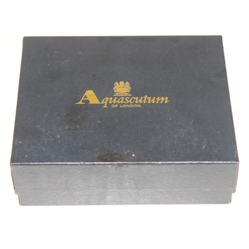 1122 - Vintage Aquascutum of London silver-plated cigarette box in original box, approx 11.5 x 9 x 3cm