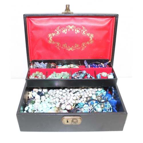 1182 - 2 vintage jewellery boxes containing a large qty of assorted costume jewellery