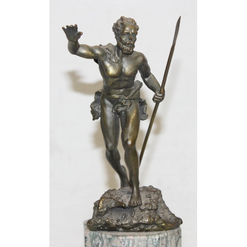 1504 - A vintage bronzed cast iron statue depicting a Zulu of Aboriginal warrior with spear, seemingly unsi... 