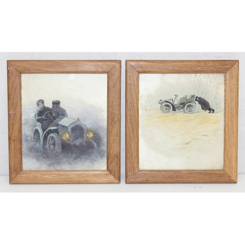 351 - A set of 4 very interesting early 20th century gouache watercolours on silk depicting scenes of earl... 