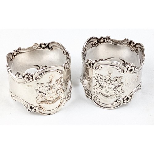 1118 - Of The Worshipful Company of Leathersellers interest, a boxed pair of impressive silver napkin rings... 