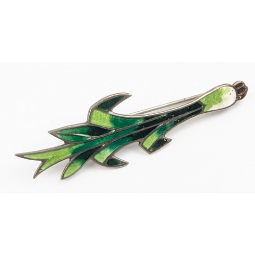 1186 - 2 antique silver and enamel brooches both with Welsh leek related decoration, one marked Sterling, t... 