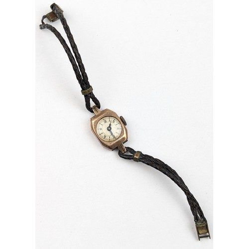 1378 - A 9ct gold cased ladies watch, marked 9ct gold and XRF confirmed, approx 6.86g gross inc strap and m... 