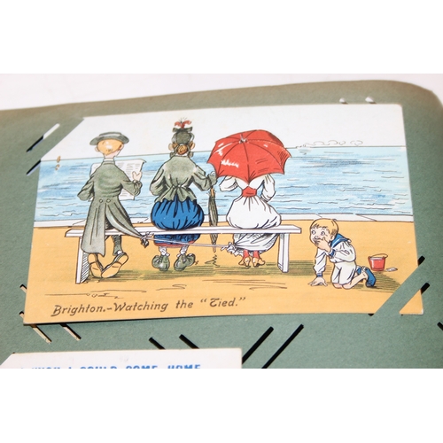 576 - An antique postcard album and contents to inc many early 20th century humorous cards