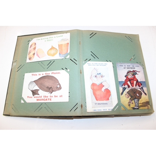 576 - An antique postcard album and contents to inc many early 20th century humorous cards