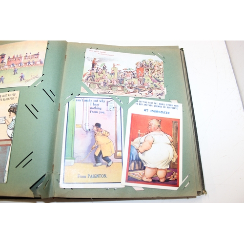 576 - An antique postcard album and contents to inc many early 20th century humorous cards