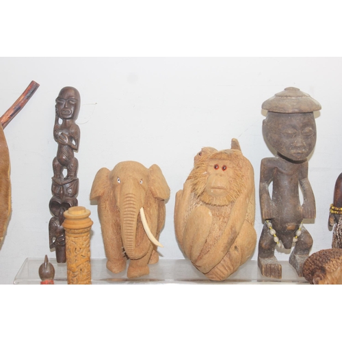 1534 - Qty of assorted vintage African and ethnic woodenware, mainly figures, the largest approx 48cm tall