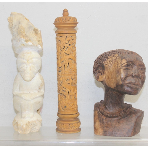 1534 - Qty of assorted vintage African and ethnic woodenware, mainly figures, the largest approx 48cm tall