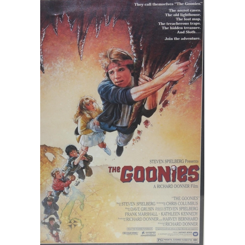 417 - 2 vintage style film posters to inc The Goonies & Psycho, both framed, the largest approx 43cm x 35c... 