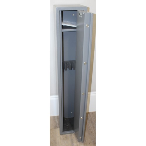 1418 - Large centre-lock grey gun cabinet, approx 27cm x 27cm 152cm H