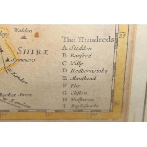 434 - An antique map of Bedfordshire with hand coloured details by Robert Morden, approx 27cm x 32cm