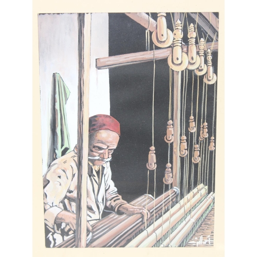 438 - 5 original gouache artworks, believed to be Moroccan, indistinctly signed but all by the same hand, ... 