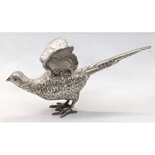 1024 - A pair of superb quality cast silver pheasants by Asprey & Garrard, each marked for London 2000 by A... 